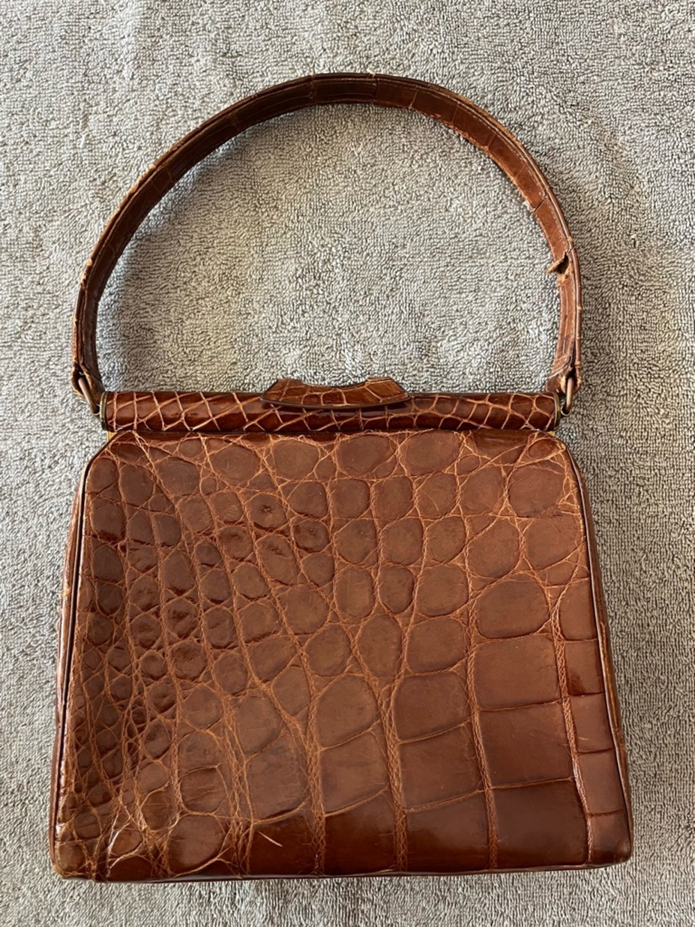Vintage Brown Croc-Embossed Women's Top-Handle Bag by Schmid Fischer. Used.